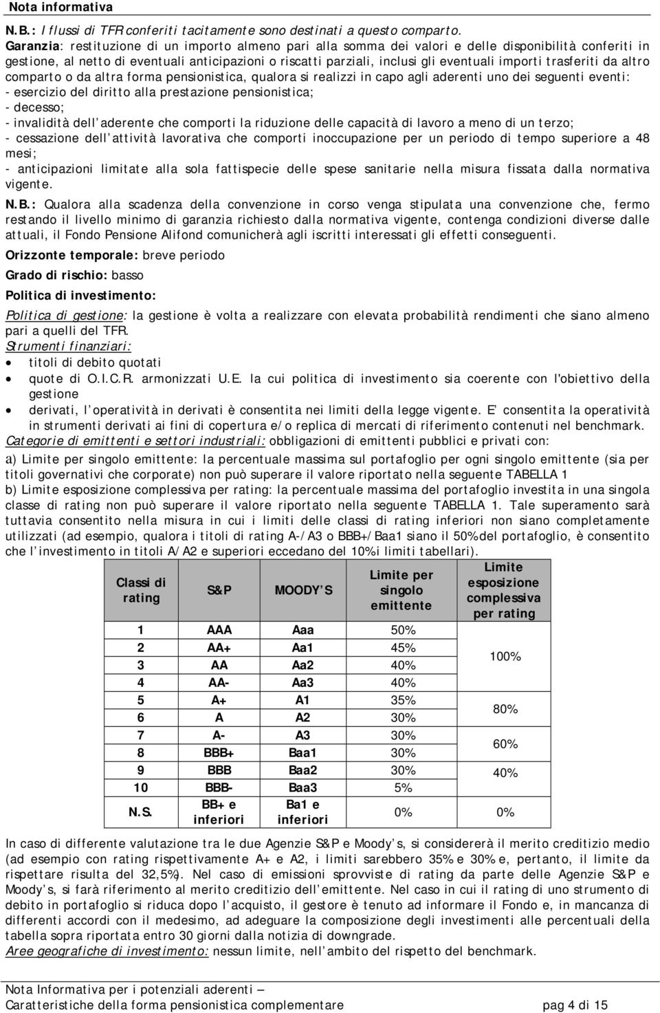 importi trasferiti da altro comparto o da altra forma pensionistica, qualora si realizzi in capo agli aderenti uno dei seguenti eventi: - esercizio del diritto alla prestazione pensionistica; -