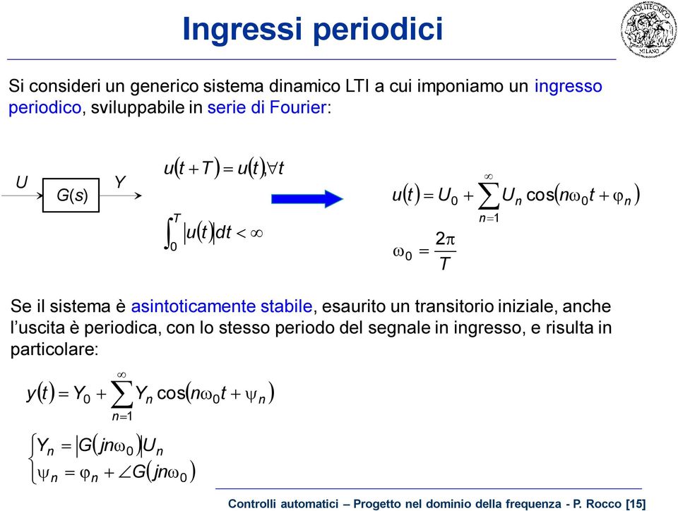 tranitorio iniziale, anche l ucita è periodica, con lo teo periodo del enale in inreo, e riulta in particolare: