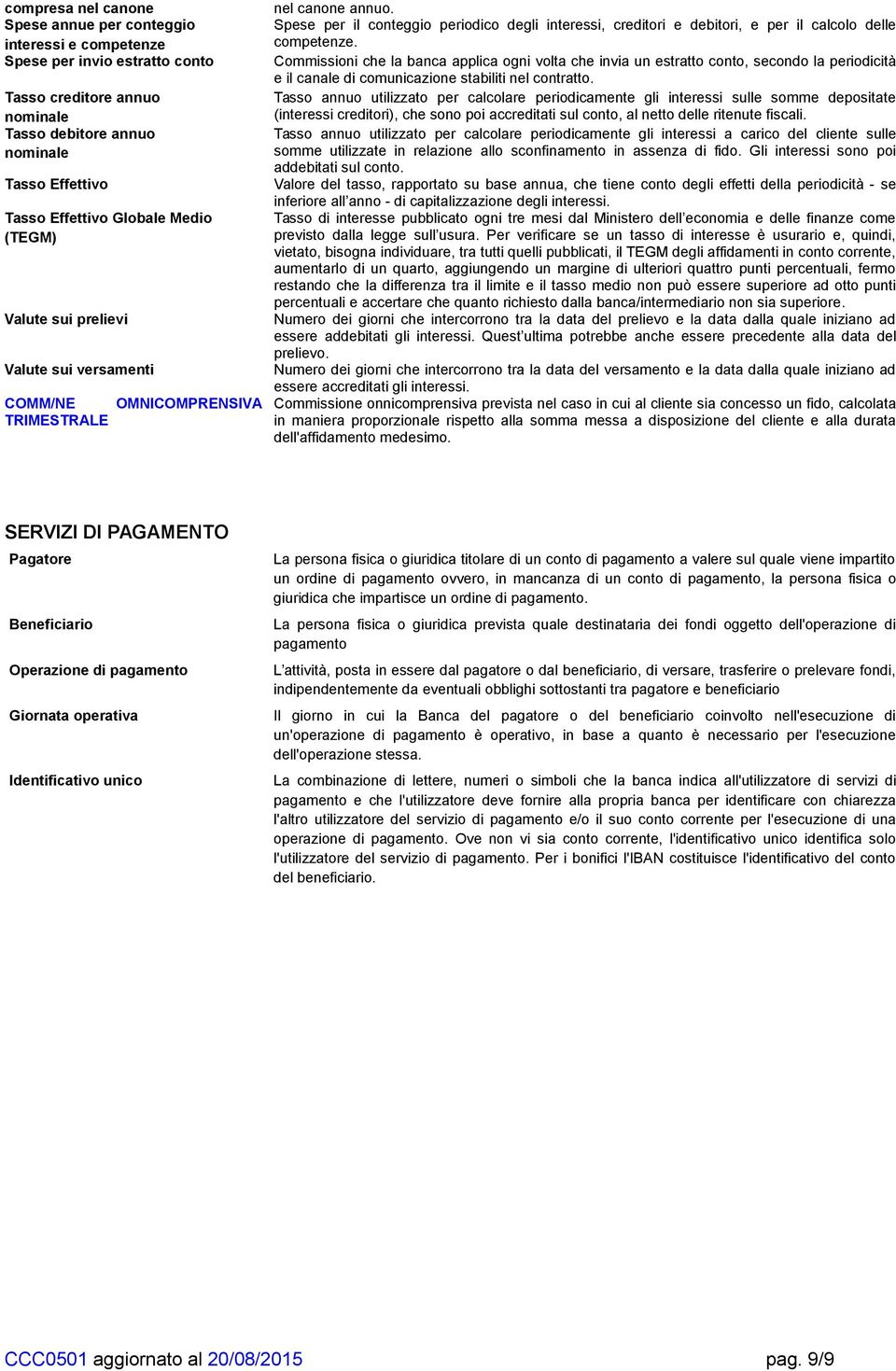 Spese per il conteggio periodico degli interessi, creditori e debitori, e per il calcolo delle competenze.