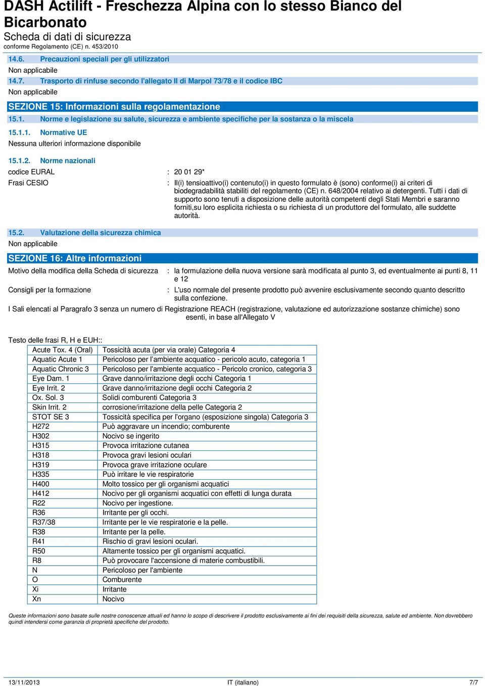 Norme nazionali codice EURAL : 20