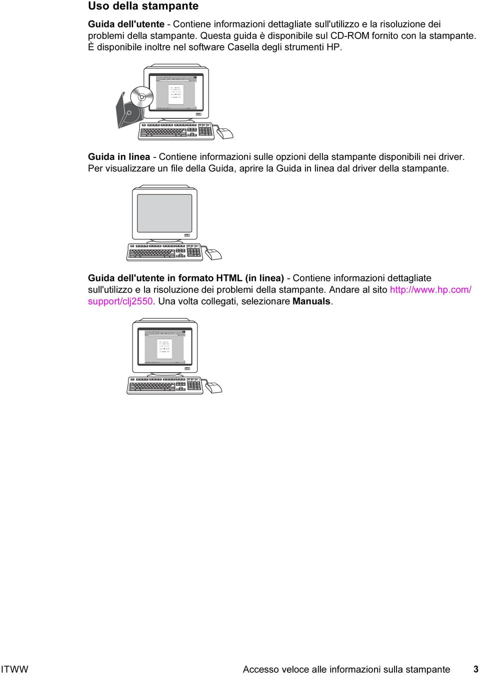 Guida in linea - Contiene informazioni sulle opzioni della stampante disponibili nei driver. Per visualizzare un file della Guida, aprire la Guida in linea dal driver della stampante.