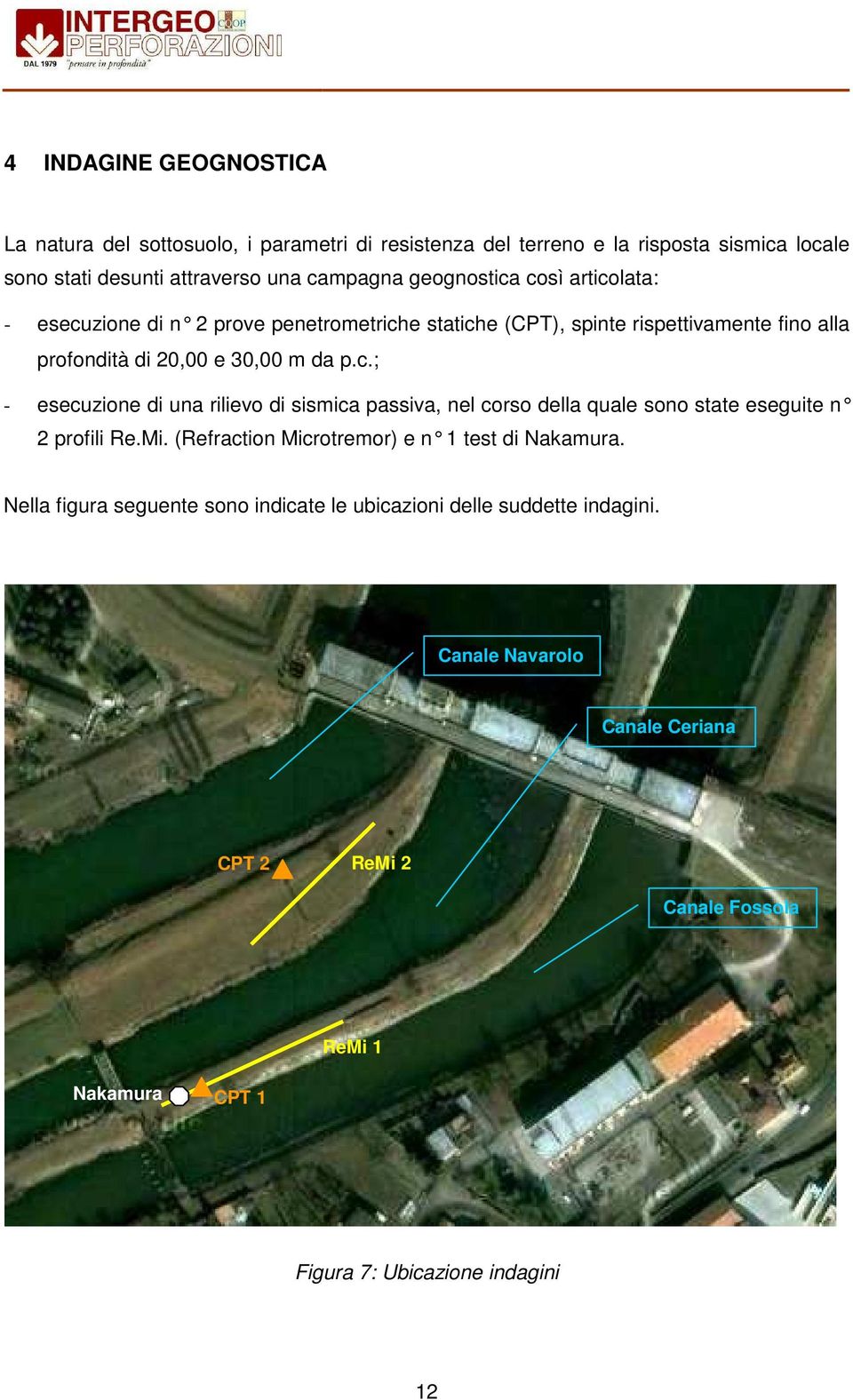 Mi. (Refraction Microtremor) e n 1 te st di Nakamura. Nella figura seguente sono indicate le ubicazioni delle suddette indagini.