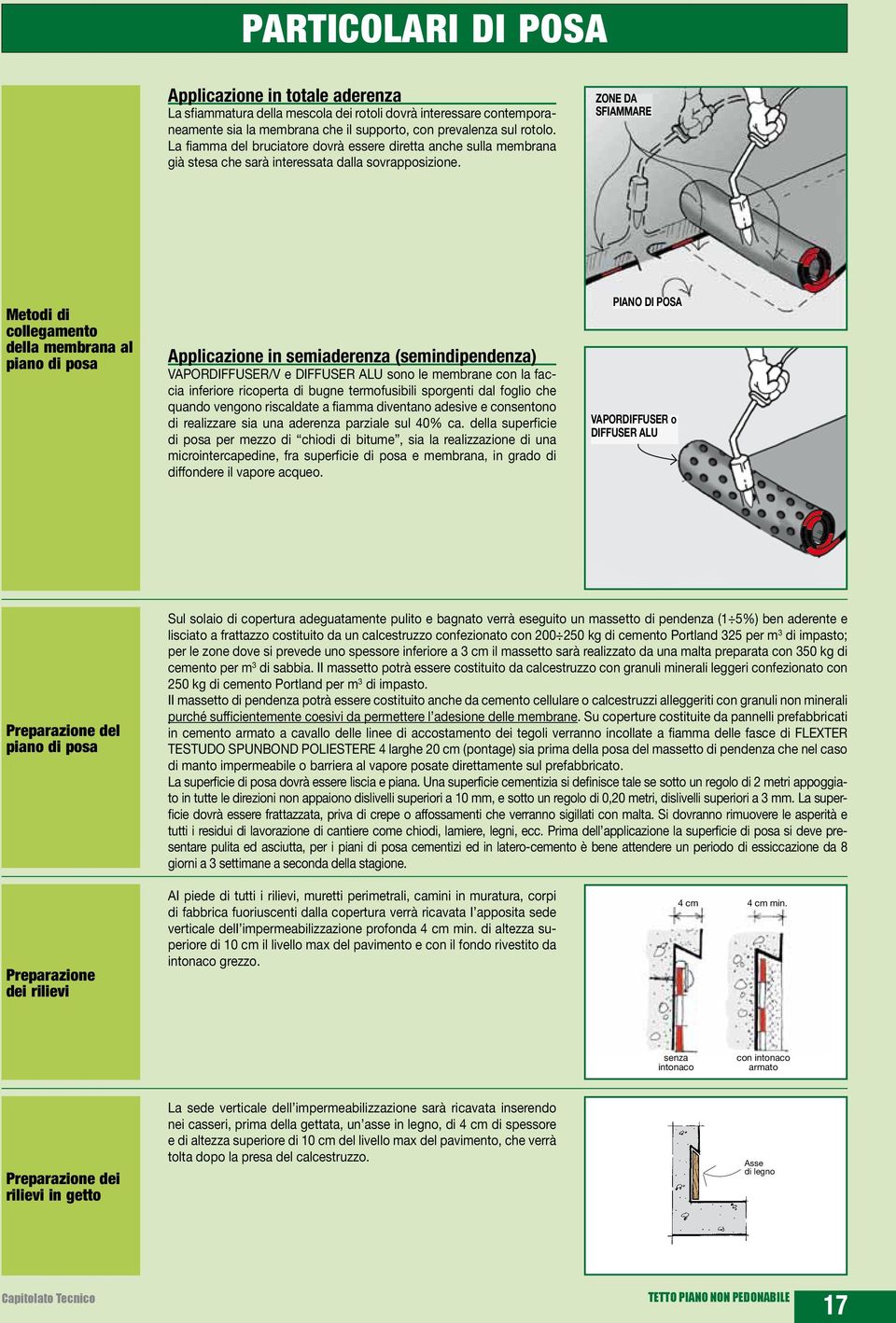 ZONE DA SFIAMMARE Metodi di collegamento della membrana al piano di posa Applicazione in semiaderenza (semindipendenza) VAPORDIFFUSER/V e DIFFUSER ALU sono le membrane con la faccia inferiore