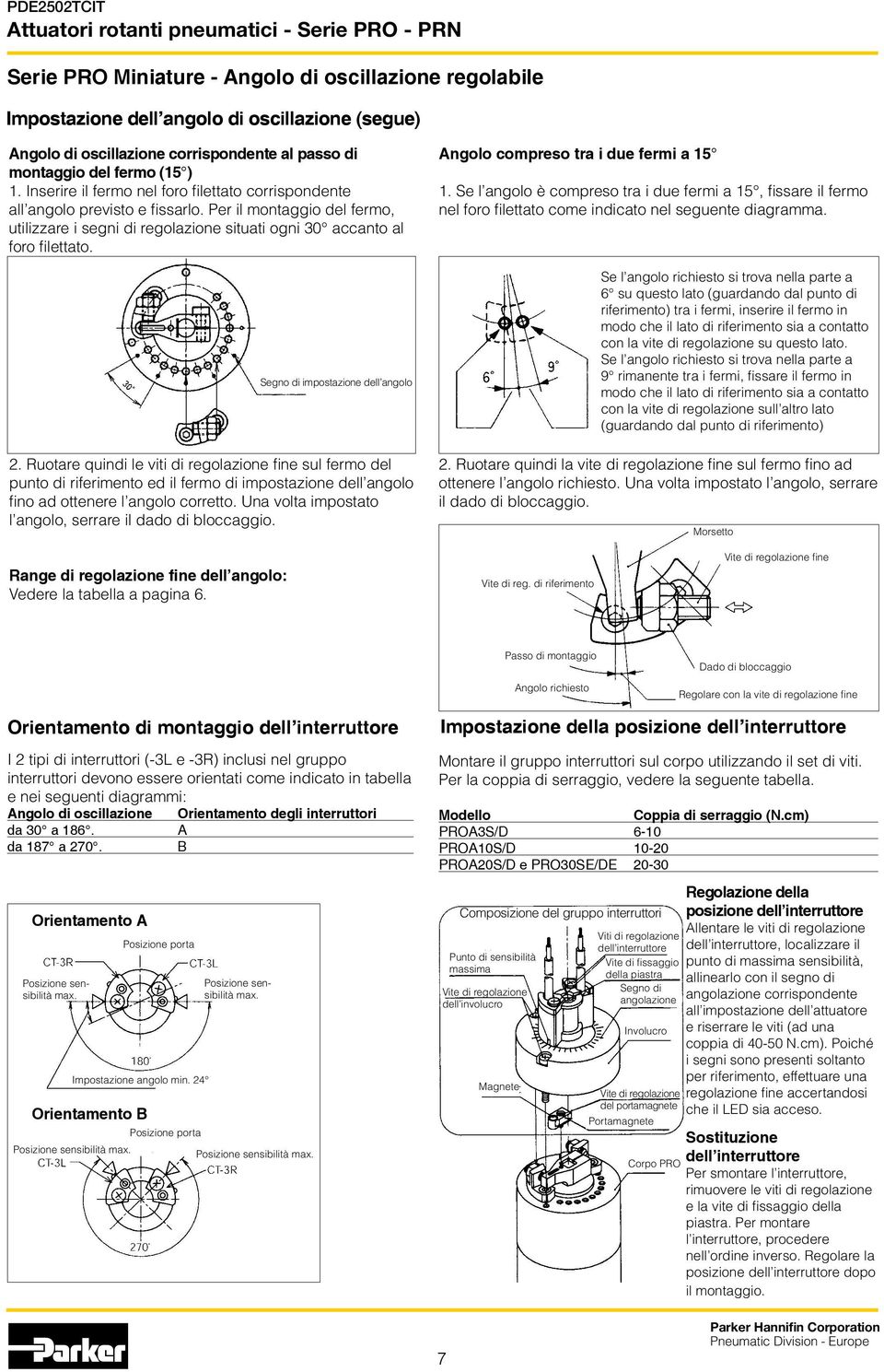 Segno di impostazione dell angolo Angolo compreso tra i due fermi a 15 1. Se l angolo è compreso tra i due fermi a 15, fissare il fermo nel foro filettato come indicato nel seguente diagramma.