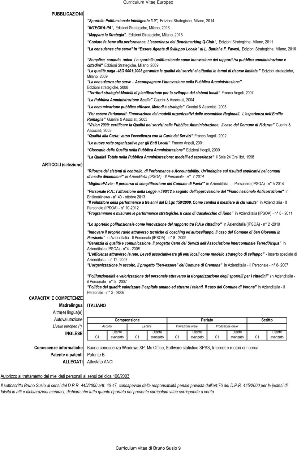 L esperienza del Benchmarking Q-Club, Edizioni Strategiche, Milano, 2011 "La consulenza che serve" in Essere Agente di Sviluppo Locale" di L. Battini e F.