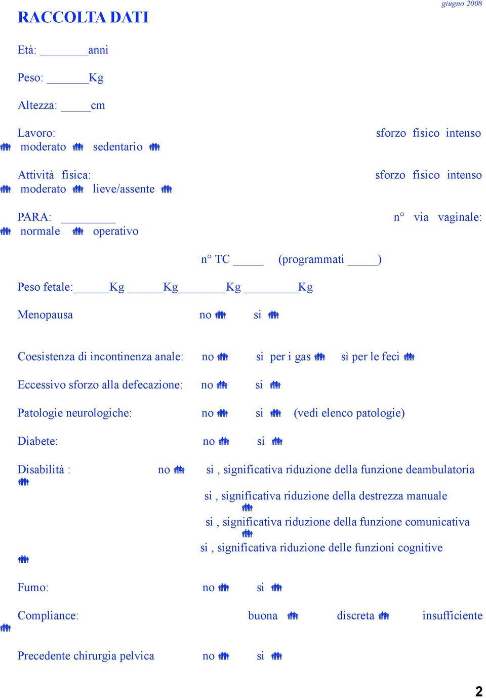 sì per le feci! Eccessivo sforzo alla defecazione: no! si! Patologie neurologiche: no! si! (vedi elenco patologie) Diabete: no! si! Disabilità : no!