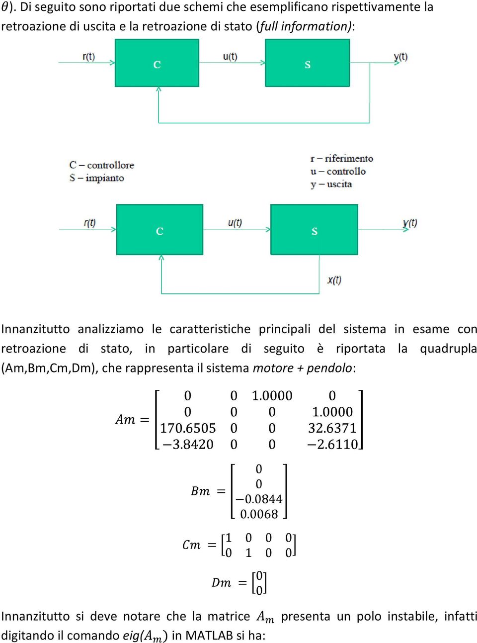 di stato, in particolare di seguito è riportata la quadrupla (Am,Bm,Cm,Dm), che rappresenta il sistema motore +