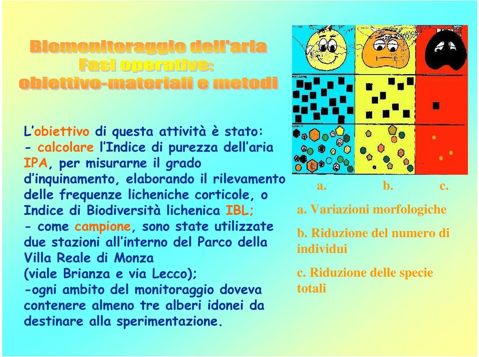 all interno del Parco della Villa Reale di Monza (viale Brianza e via Lecco); -ogni ambito del monitoraggio doveva contenere almeno tre alberi