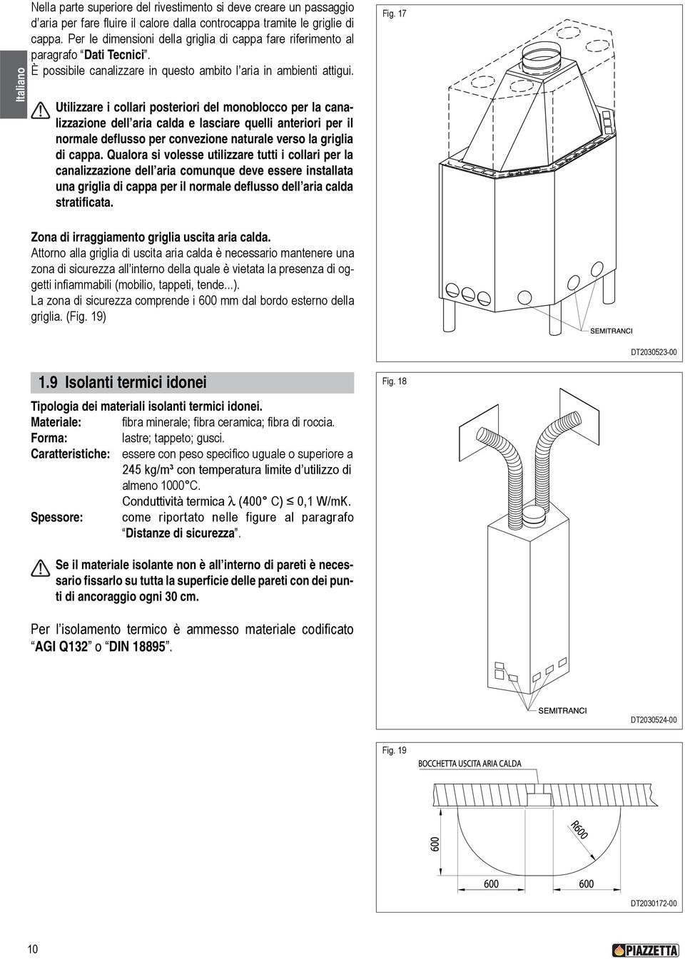 Utilizzare i collari posteriori del monoblocco per la canalizzazione dell aria calda e lasciare quelli anteriori per il normale deflusso per convezione naturale verso la griglia di cappa.