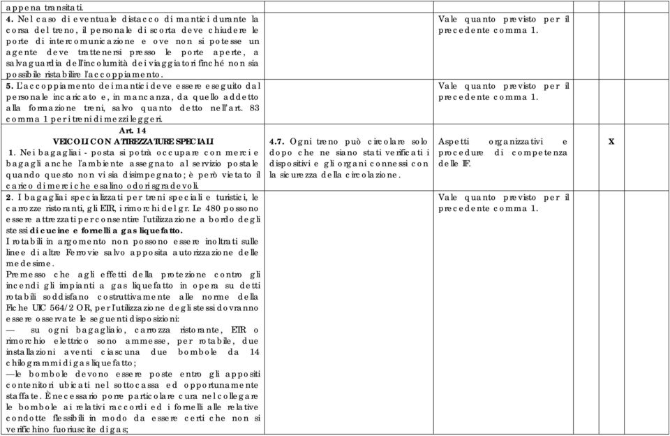 porte aperte, a salvaguardia dell'incolumità dei viaggiatori finché non sia possibile ristabilire l'accoppiamento. 5.