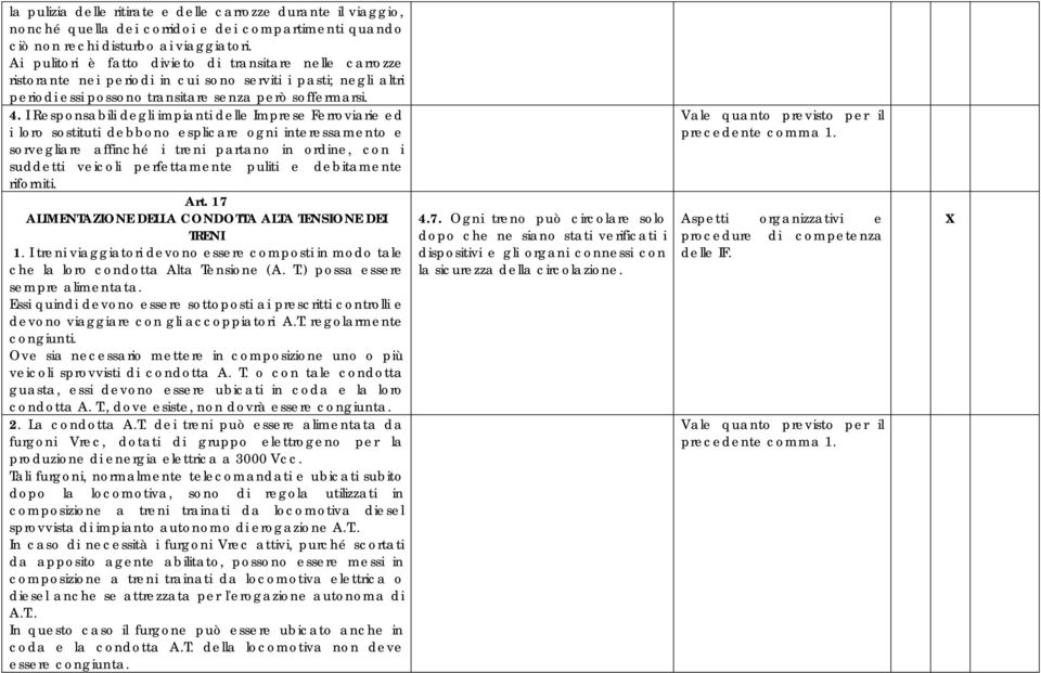 I Responsabili degli impianti delle Imprese Ferroviarie ed i loro sostituti debbono esplicare ogni interessamento e sorvegliare affinché i treni partano in ordine, con i suddetti veicoli