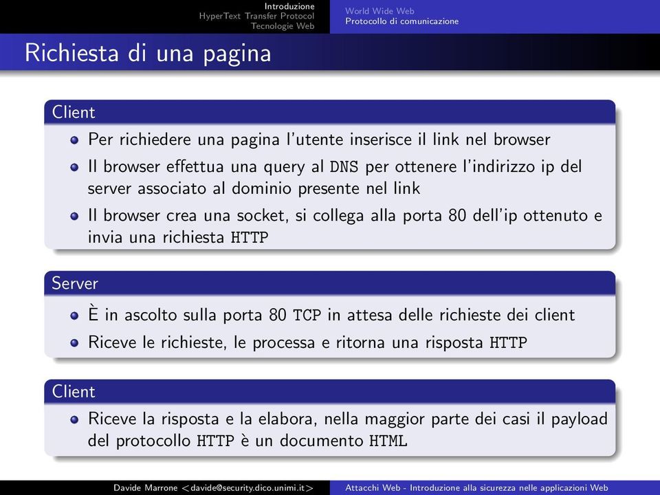 si collega alla porta 80 dell ip ottenuto e invia una richiesta HTTP È in ascolto sulla porta 80 TCP in attesa delle richieste dei client Riceve le