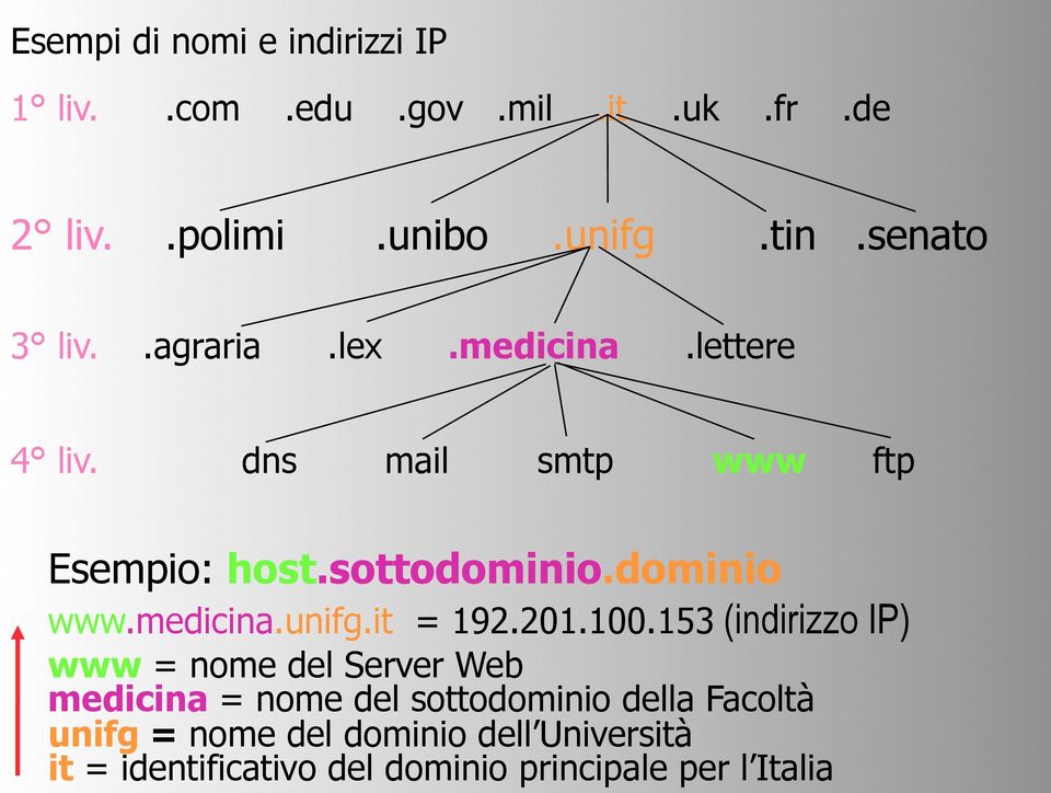 del dominio dell Università it = identificativo del dominio principale per l Italia Esempi di nomi e