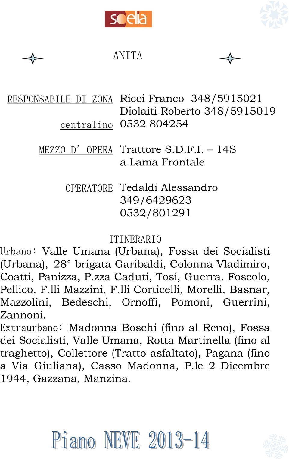 lli Corticelli, Morelli, Basnar, Mazzolini, Bedeschi, Ornoffi, Pomoni, Guerrini, Zannoni.