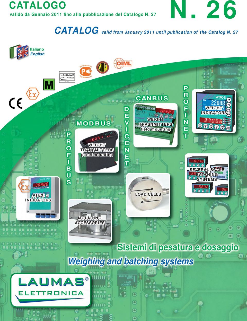 27 Italiano English CANBUS MODBUS P R O F I B U S WEIGHT TRA TRANSMITTERS TR RA panel p a an mounting D E V I C E N E T WEIGHT