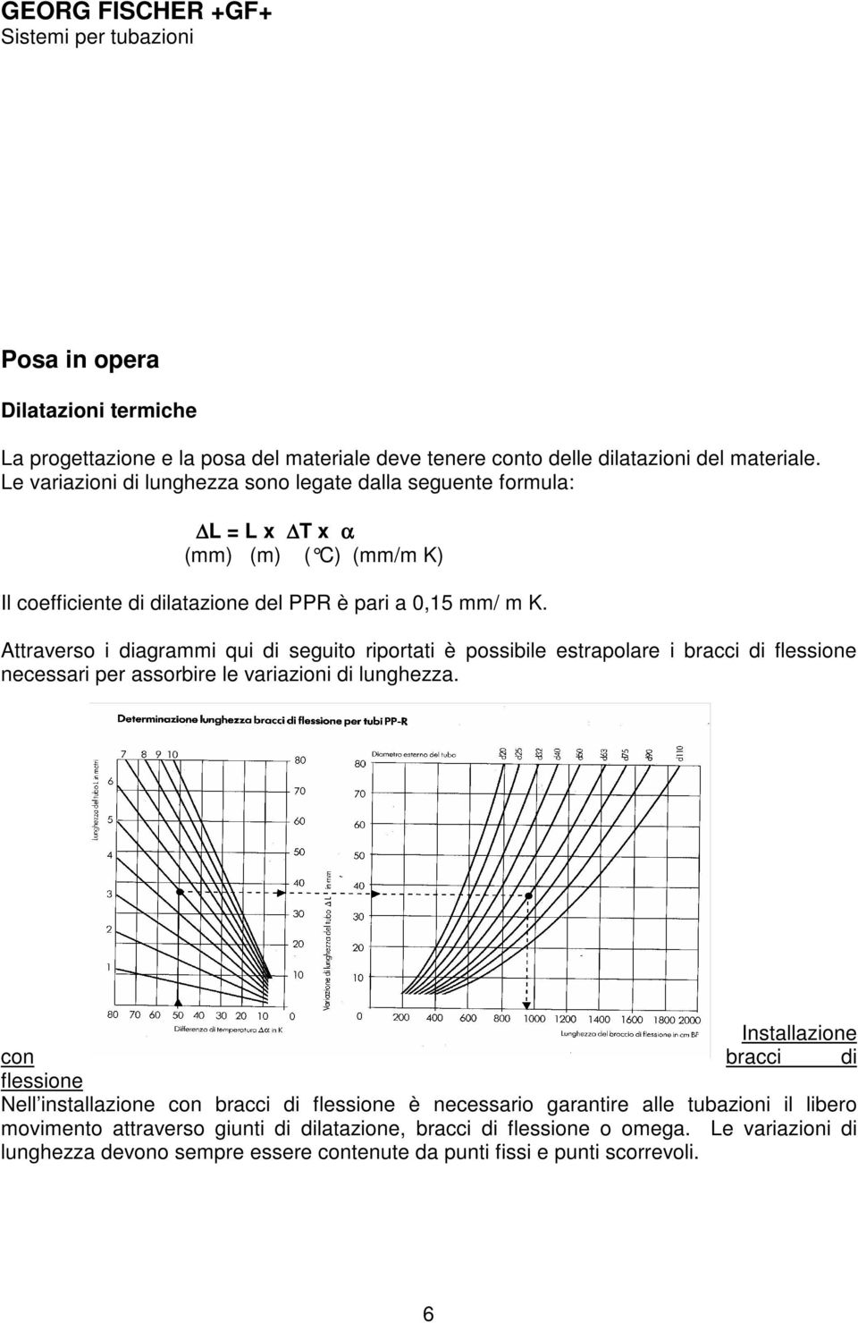 Attraverso i diagrammi qui di seguito riportati è possibile estrapolare i bracci di flessione necessari per assorbire le variazioni di lunghezza.