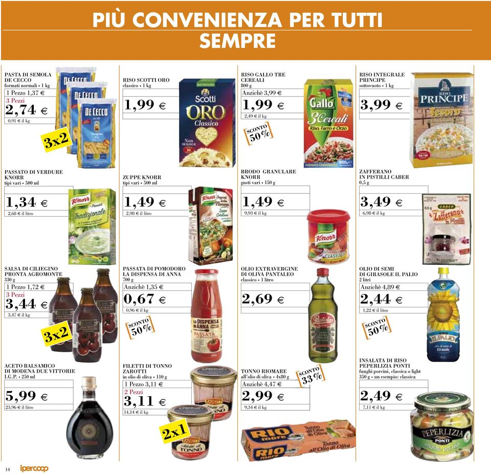 1,49 e 2,98 il litro 1,49 e 9,93 il kg 3,49 e 6,98 il kg salsa di Ciliegino Pronta agromonte 3 g 1,72 e 3 Pezzi 3,44 e 3,47 il kg 3x2 Passata di Pomodoro la dispensa di anna 700 g Anzichè 1,35 e 0,67