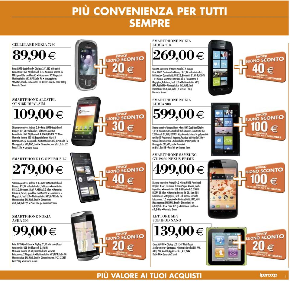 OT-918D DUAL SIM 109,00 Sistema operativo: Windows mobile 7.5 Mango Rete: UMTS Pentaband Display: 3,7,16 milioni di colori, Full touch Connettività: USB 2.0,Bluetooth 2.