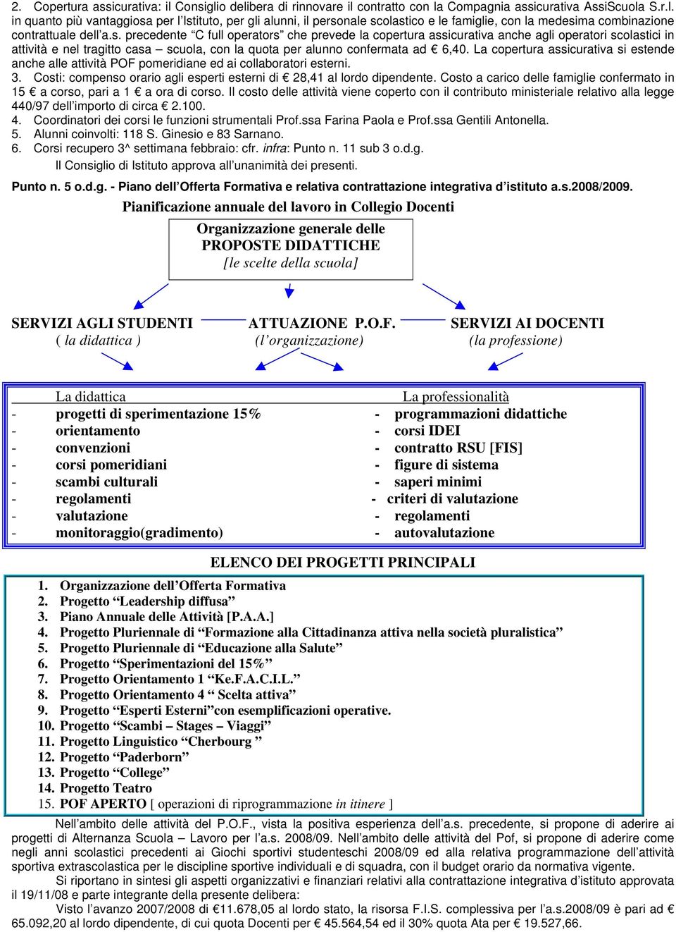 La copertura assicurativa si estende anche alle attività POF pomeridiane ed ai collaboratori esterni. 3. Costi: compenso orario agli esperti esterni di 28,41 al lordo dipendente.