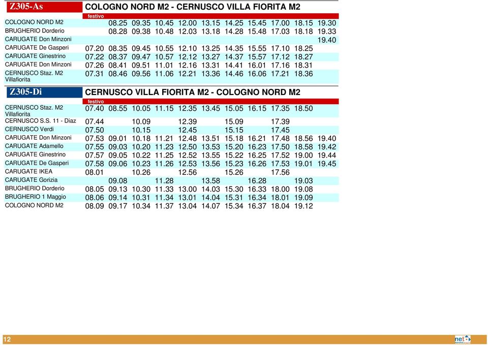 46 16.06 17.21 18.36 CERNUSCO VILLA FIORITA M2 - festivo 12 07.40 08.55 10.05 11.15 12.35 13.45 15.05 16.15 17.35 18.50 07.44 07.50 07.53 07.55 07.57 07.58 08.01 09.01 09.03 09.05 09.06 10.09 10.