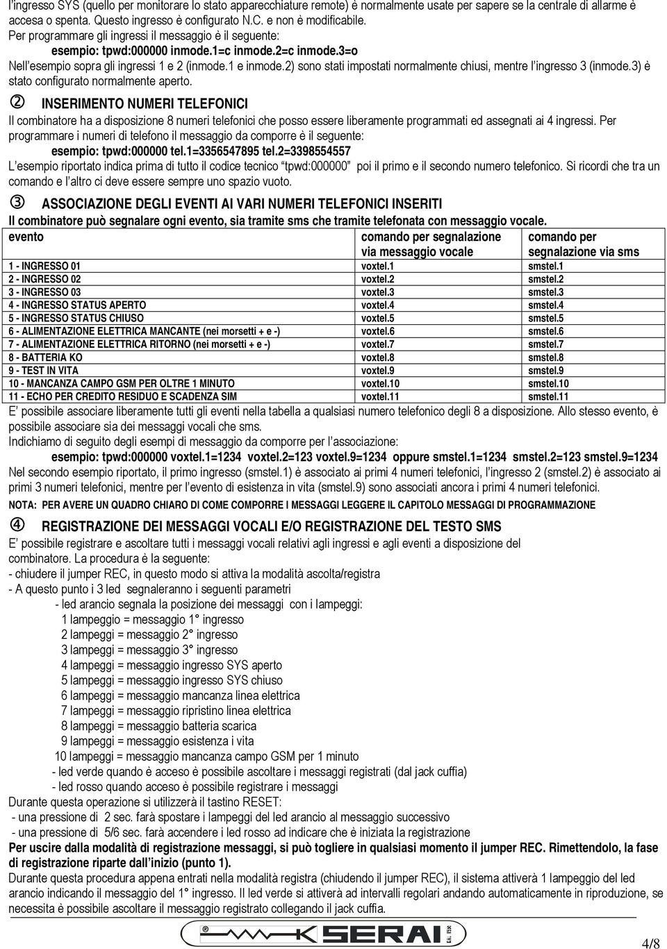 2) sono stati impostati normalmente chiusi, mentre l ingresso 3 (inmode.3) è stato configurato normalmente aperto.