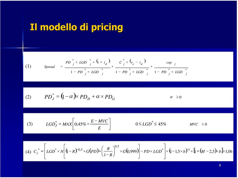 (3) LGD J = MAX 0;45% E * 0 LGD 45% MVC 0 1 R 0,5 (4) * * ( ) 0,5 R (