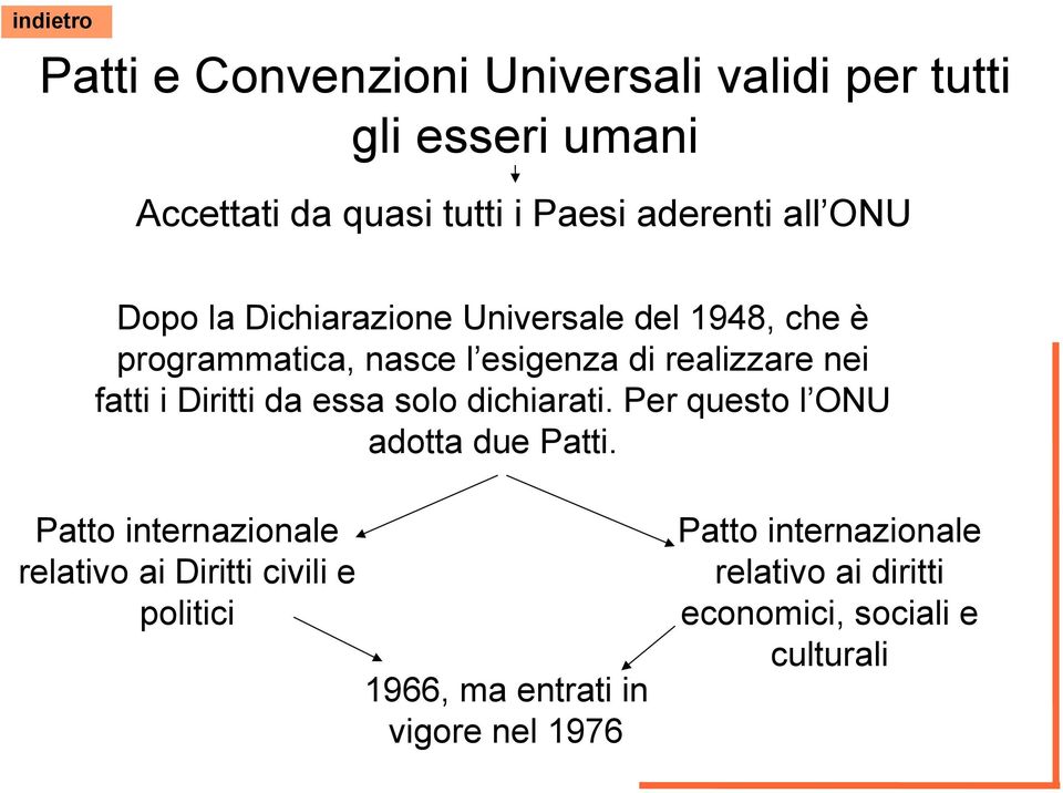 Diritti da essa solo dichiarati. Per questo l ONU adotta due Patti.