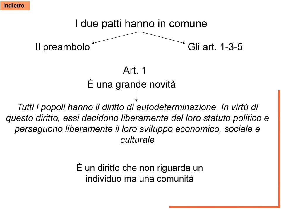 In virtù di questo diritto, essi decidono liberamente del loro statuto politico e