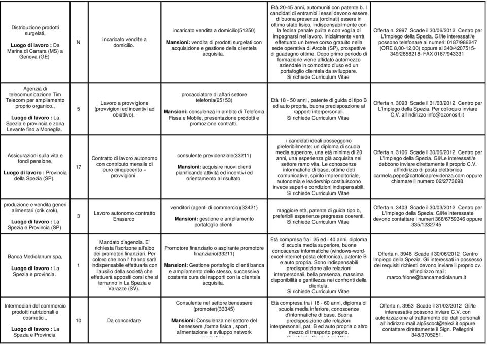 I candidati di entrambi i sessi devono essere di buona presenza (ordinati) essere in ottimo stato fisico, indispensabilmente con la fedina penale pulita e con voglia di impegnarsi nel lavoro.