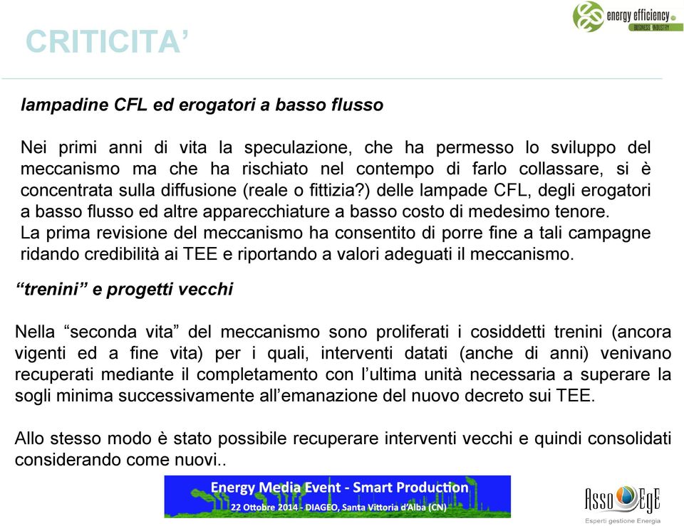 La prima revisione del meccanismo ha consentito di porre fine a tali campagne ridando credibilità ai TEE e riportando a valori adeguati il meccanismo.