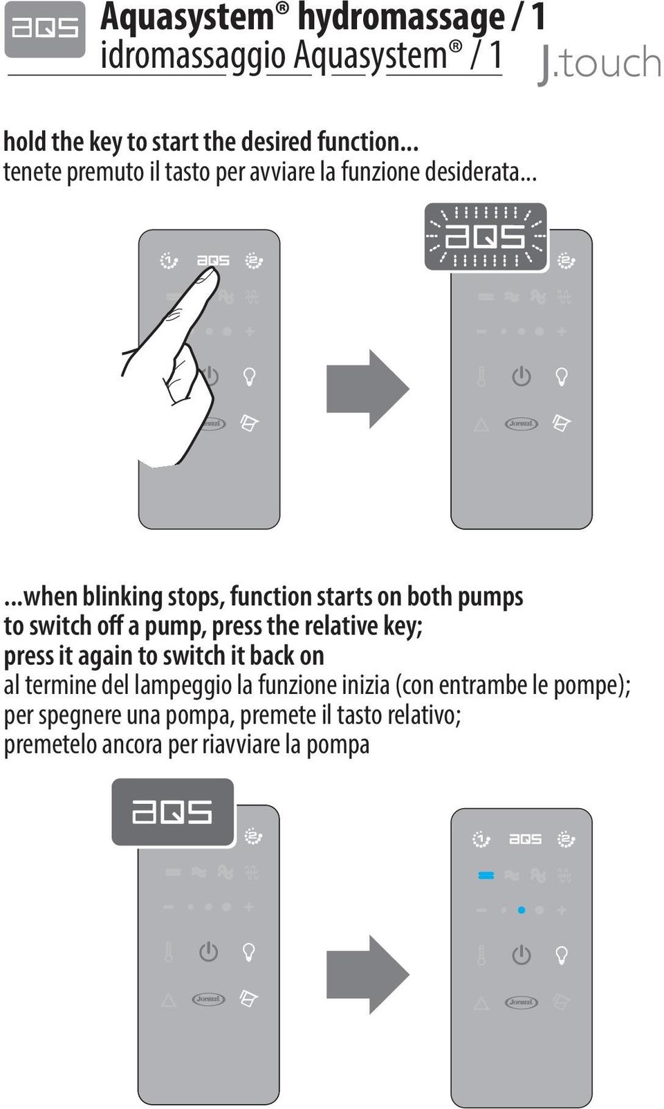 .....when blinking stops, function starts on both pumps to switch off a pump, press the relative key; press it