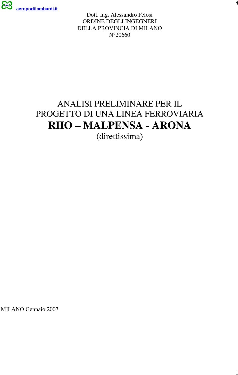 PROVINCIA DI MILANO N 20660 1 ANALISI PRELIMINARE