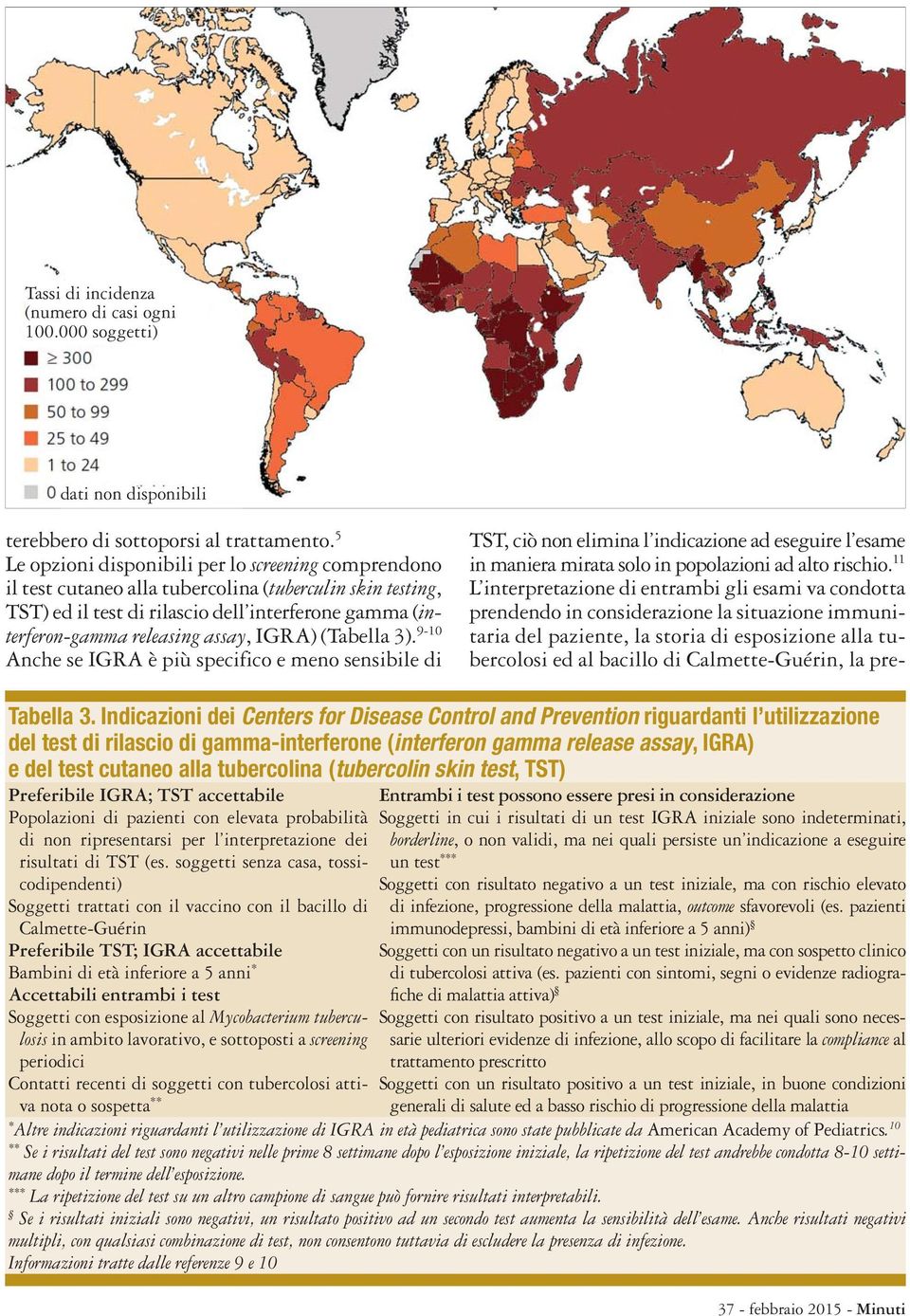 IGRA) (Tabella 3). 9-10 Anche se IGRA è più specifico e meno sensibile di TST, ciò non elimina l indicazione ad eseguire l esame in maniera mirata solo in popolazioni ad alto rischio.