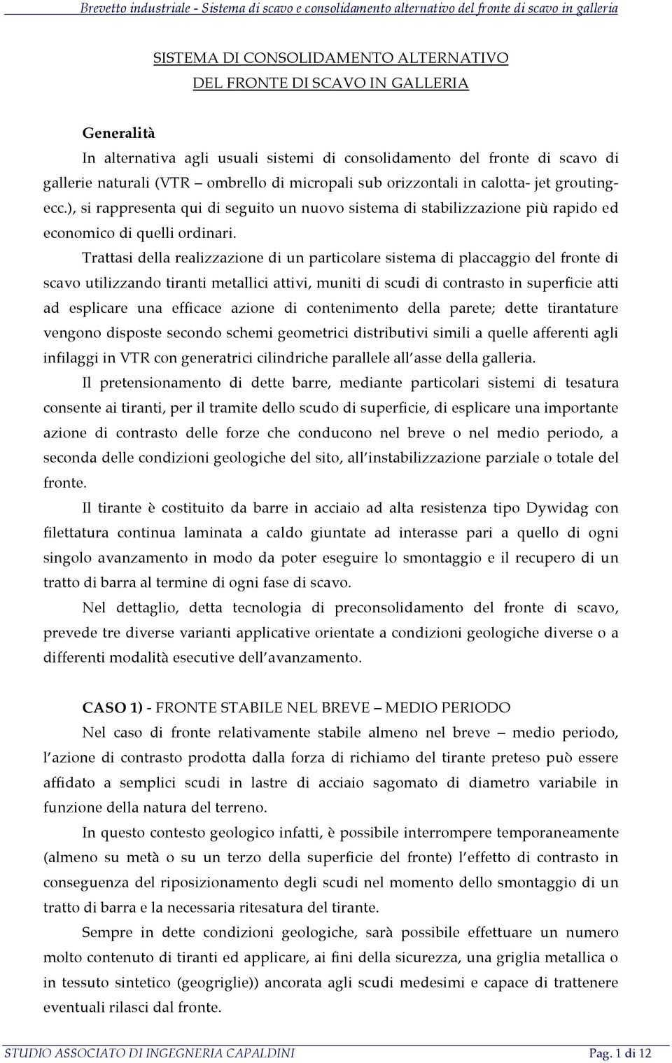 Trattasi della realizzazione di un particolare sistema di placcaggio del fronte di scavo utilizzando tiranti metallici attivi, muniti di scudi di contrasto in superficie atti ad esplicare una