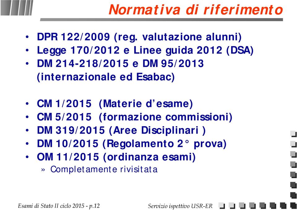 (internazionale ed Esabac) CM 1/2015 (Materie d esame) CM 5/2015 (formazione commissioni) DM