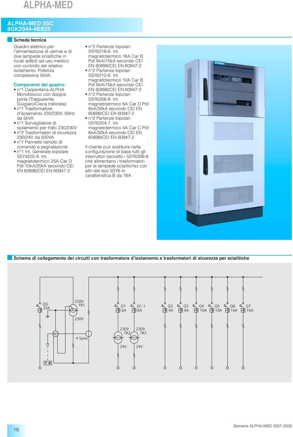 Componenti del quadro: n 1 Carpenteria ALPHA Monoblocco con doppia porta (Trasparente Giugiaro/Cieca traforata) n 1 Trasformatore d isolamento 230/, 50Hz da 5kVA n 1 Sorvegliatore di isolamento per