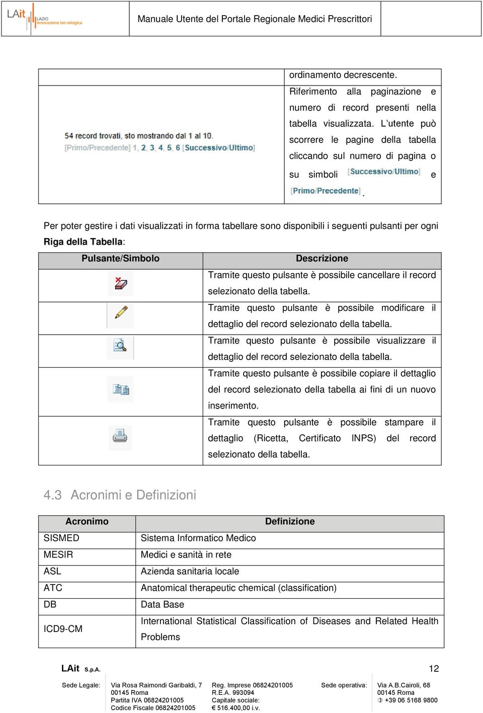 Per poter gestire i dati visualizzati in forma tabellare sono disponibili i seguenti pulsanti per ogni Riga della Tabella: Pulsante/Simbolo Descrizione Tramite questo pulsante è possibile cancellare