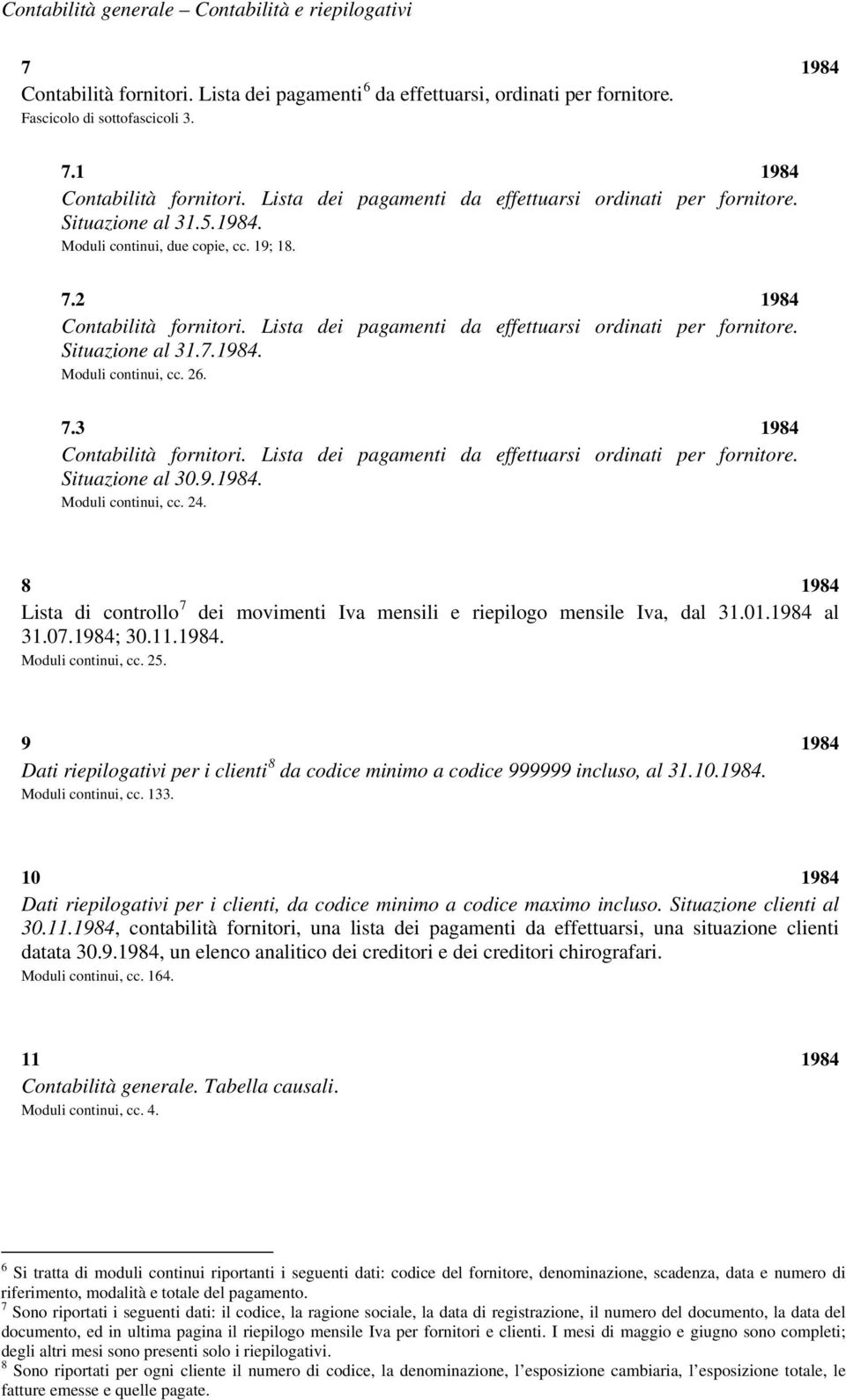 Lista dei pagamenti da effettuarsi ordinati per fornitore. Situazione al 31.7.1984. Moduli continui, cc. 26. 7.3 1984 Contabilità fornitori. Lista dei pagamenti da effettuarsi ordinati per fornitore.
