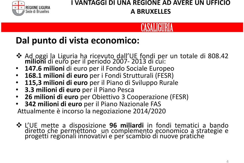 1 milioni di euro per i Fondi Strutturali(FESR) 115,3milionidieuroperilPianodiSviluppoRurale 3.