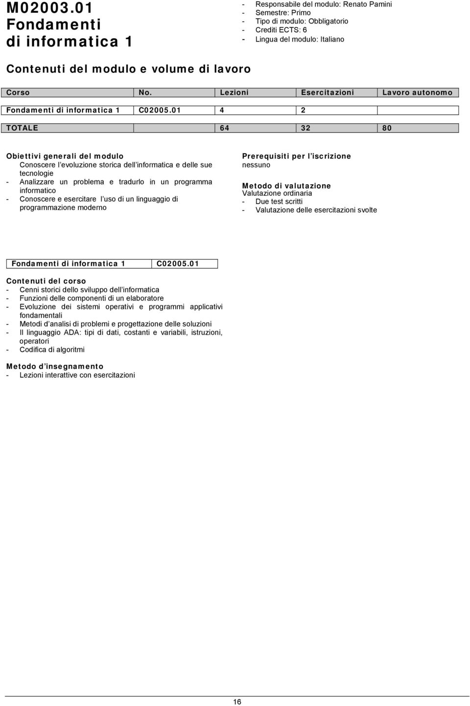 linguaggio di programmazione moderno Prerequisiti per l iscrizione nessuno - Due test scritti - Valutazione delle esercitazioni svolte Fondamenti di informatica 1 C02005.