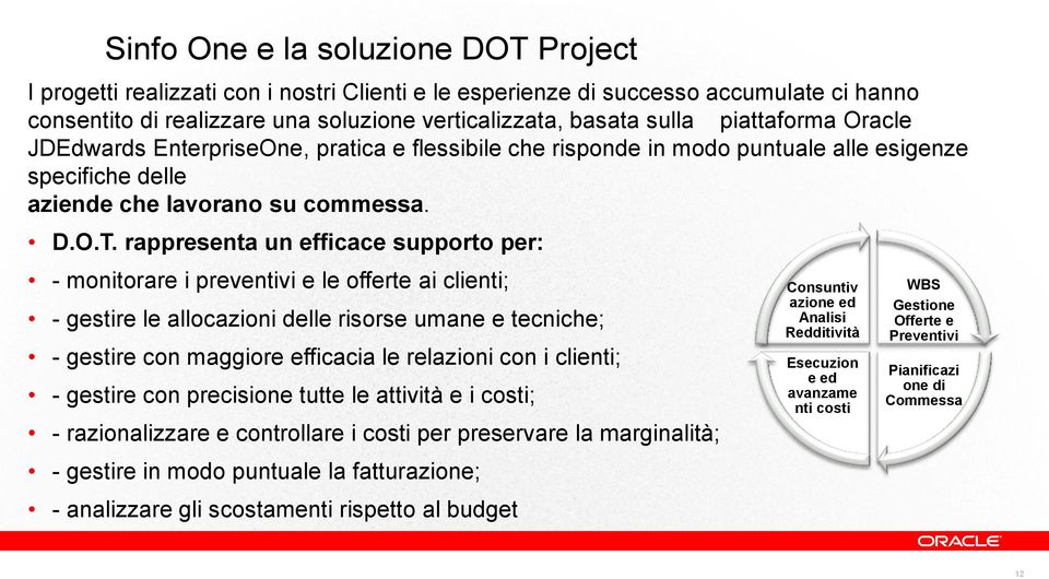 rappresenta un efficace supporto per: - monitorare i preventivi e le offerte ai clienti; - gestire le allocazioni delle risorse umane e tecniche; - gestire con maggiore efficacia le relazioni con i