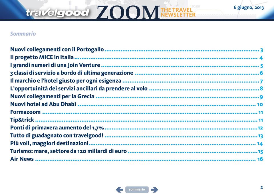 ..8 Nuovi collegamenti per la Grecia...9 Nuovi hotel ad Abu Dhabi... 10 Formazoom... 11 Tip&trick... 11 Ponti di primavera aumento del 1,7%.