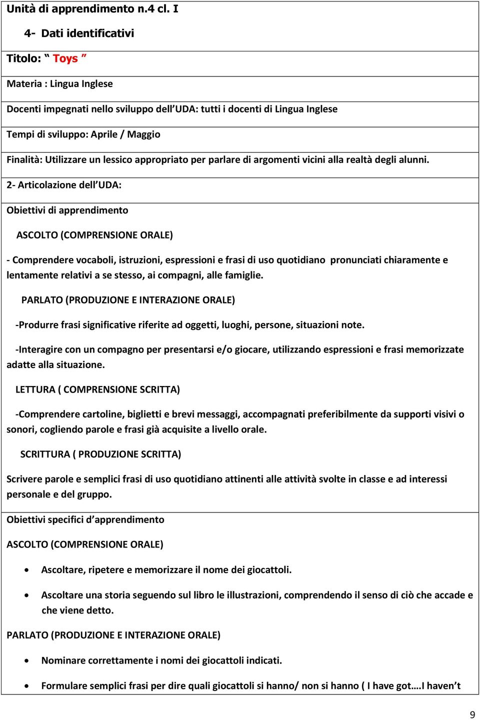 lessico appropriato per parlare di argomenti vicini alla realtà degli alunni.