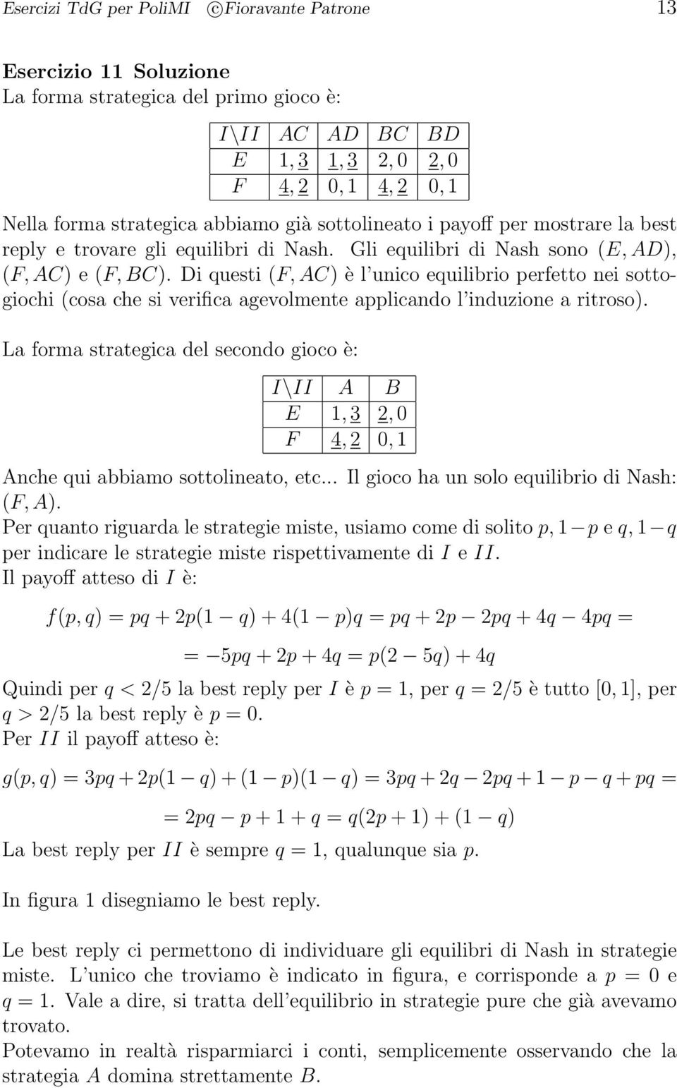 Di questi (F, AC) è l unico equilibrio perfetto nei sottogiochi (cosa che si verifica agevolmente applicando l induzione a ritroso).