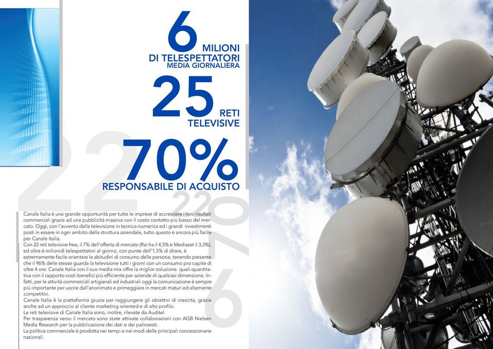 Oggi, con l avvento della televisione in tecnica numerica ed i grandi investimenti posti in essere in ogni ambito della struttura aziendale, tutto questo è ancora più facile per Canale Italia.