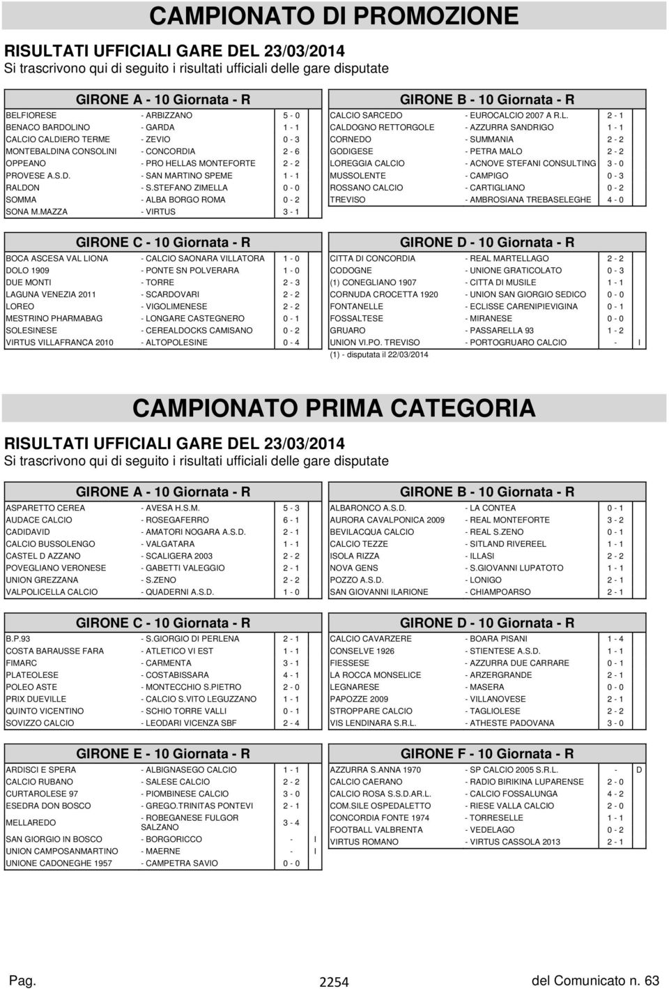 STEFANO ZIMELLA 0-0 SOMMA - ALBA BORGO ROMA 0-2 SONA M.