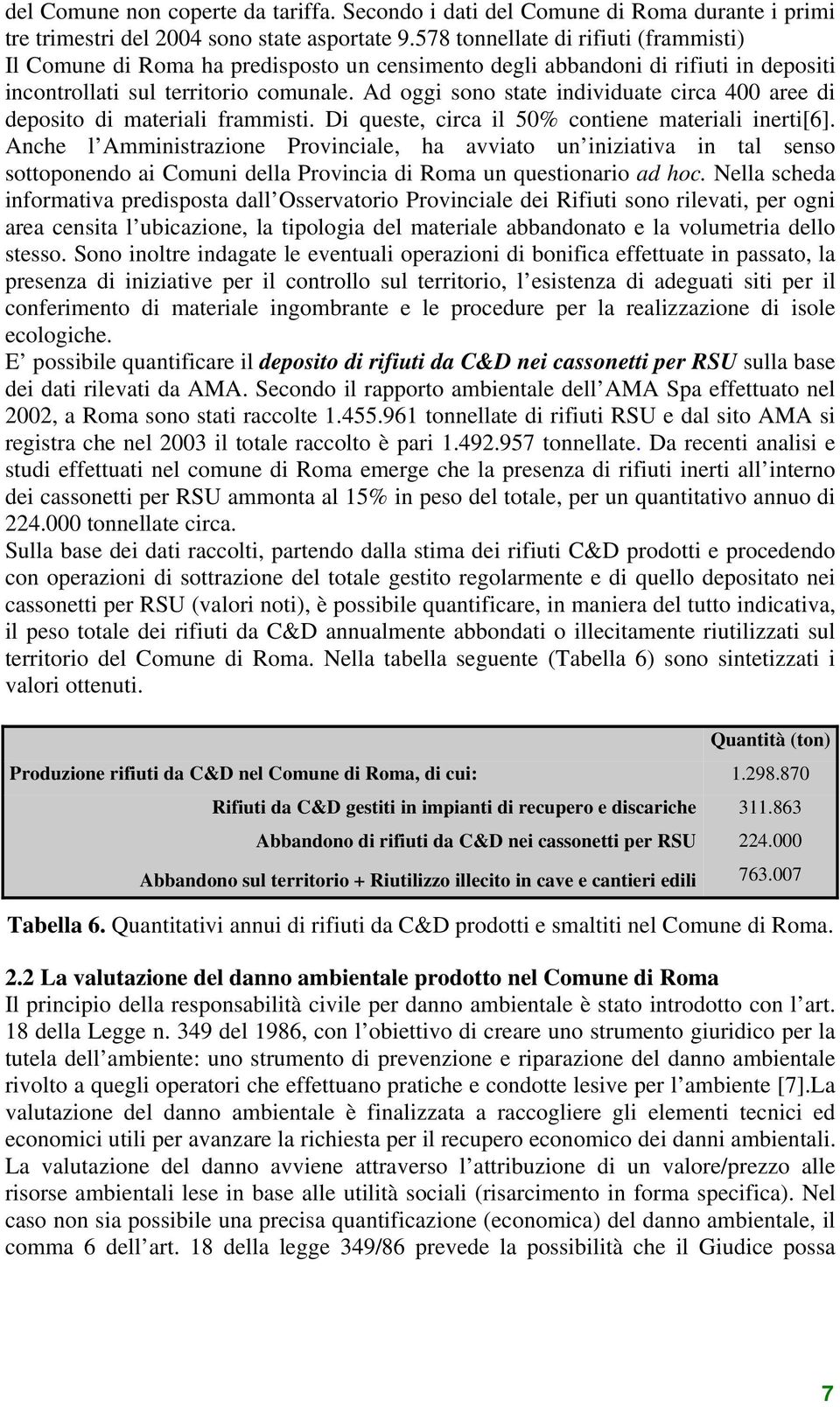 Ad oggi sono state individuate circa 400 aree di deposito di materiali frammisti. Di queste, circa il 50% contiene materiali inerti[6].