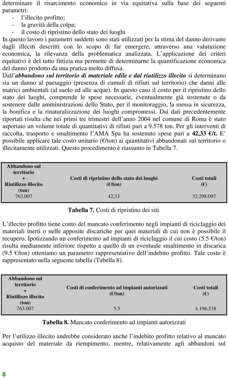 problematica analizzata. L applicazione dei criteri equitativi è del tutto fittizia ma permette di determinarne la quantificazione economica del danno prodotto da una pratica molto diffusa.