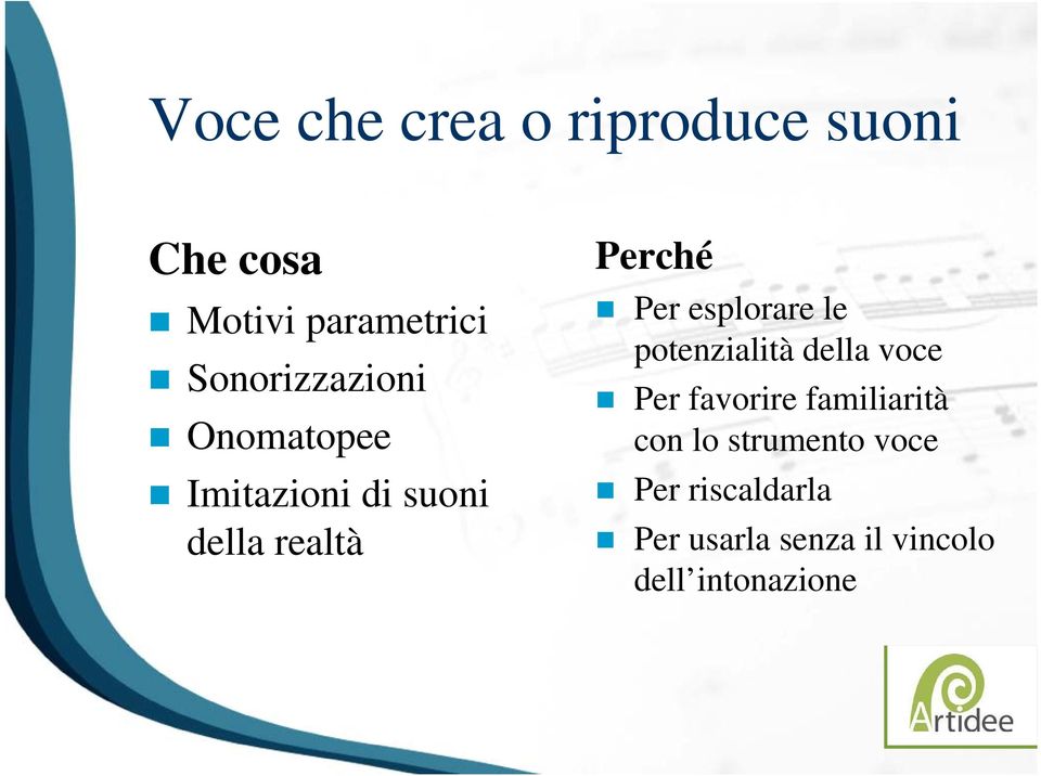 Per esplorare le potenzialità della voce Per favorire familiarità