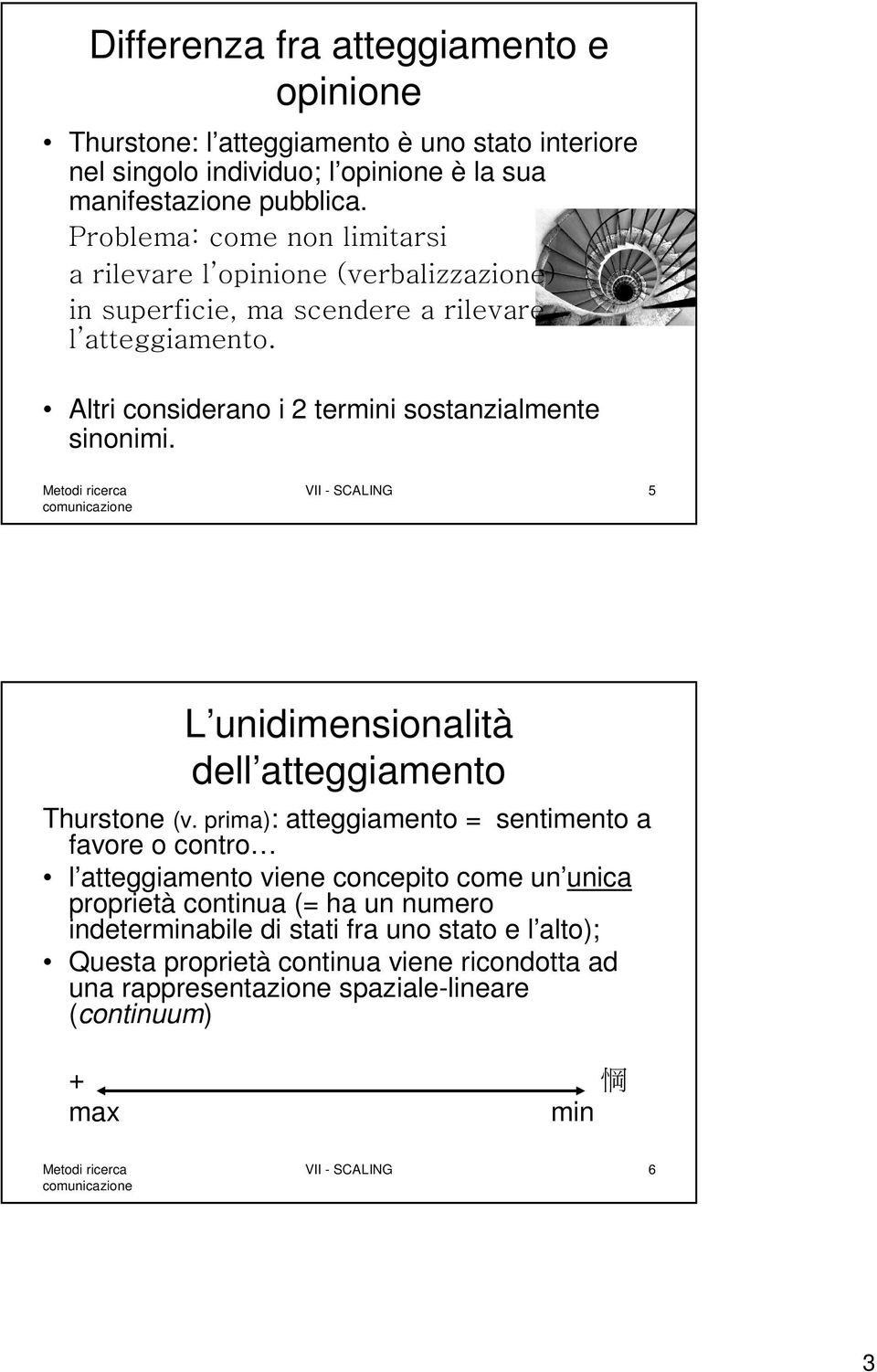 VII - SCALING 5 L unidimensionalità dell atteggiamento Thurstone (v.